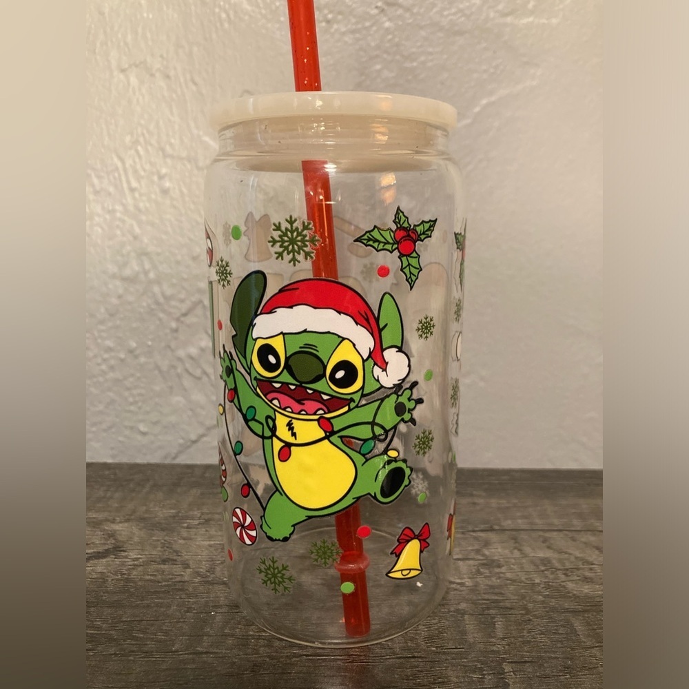 Disneys Christmas Stitch as the Grinch Glass Tumbler